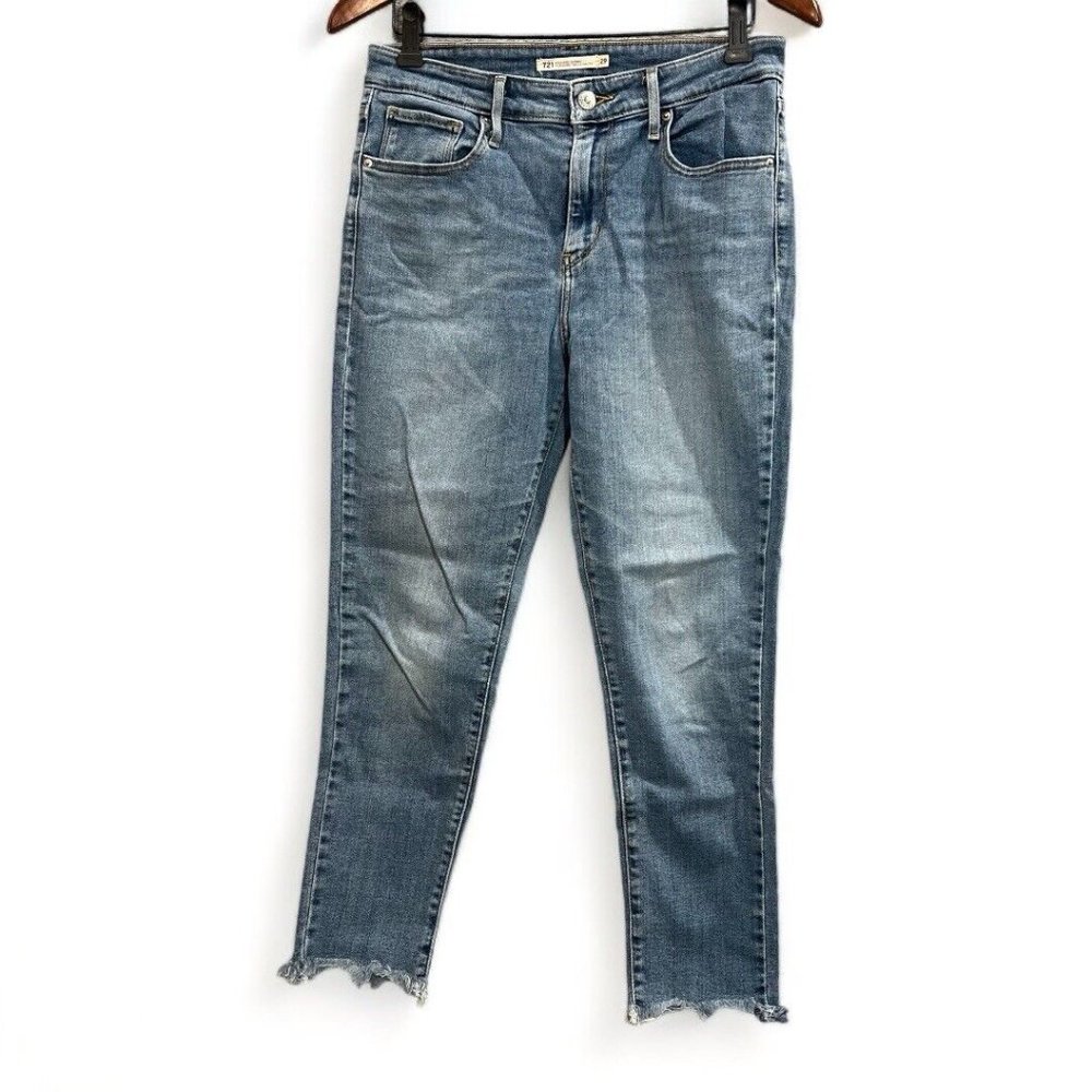 Levi's 721 Jeans Women's 29 Skinny High Rise Light Wash Raw Hem Crop Denim Blue
